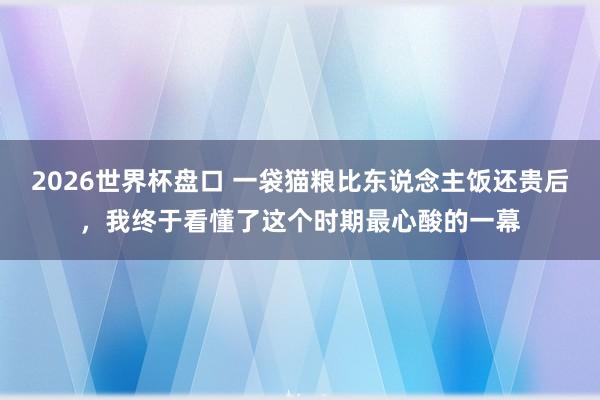 2026世界杯盘口 一袋猫粮比东说念主饭还贵后,我终于看懂了这个时期最心酸的一幕