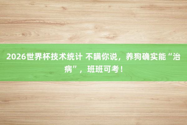 2026世界杯技术统计 不瞒你说，养狗确实能“治病”，班班可考！
