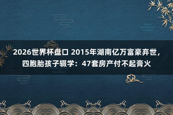 2026世界杯盘口 2015年湖南亿万富豪弃世,四胞胎孩子辍学:47套房产付不起膏火