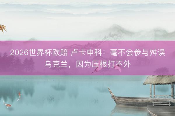 2026世界杯欧赔 卢卡申科:毫不会参与舛误乌克兰,因为压根打不外